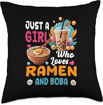 Just Girl Who Loves Ramen And Boba Bubble Tea Japanese Throw Pillow