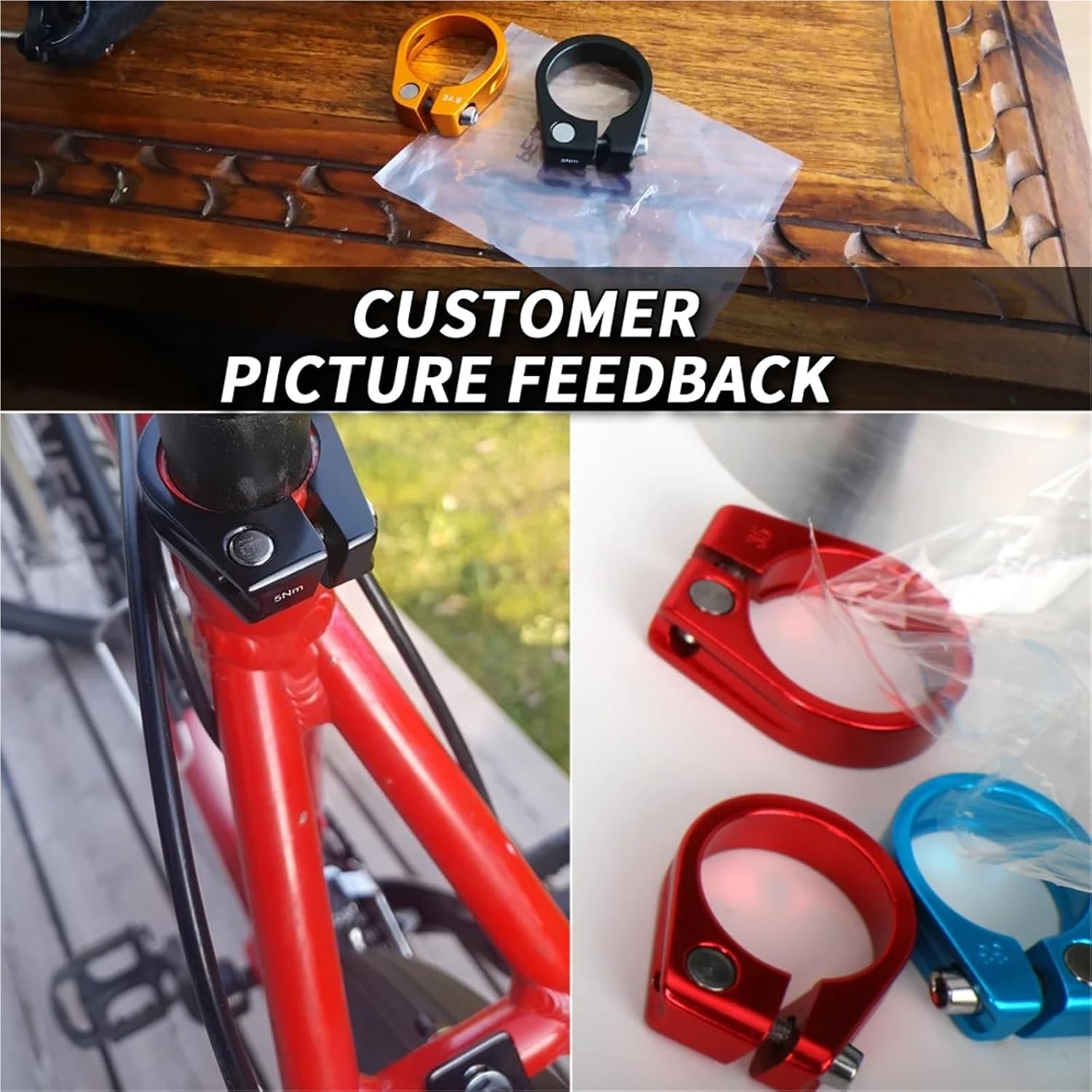 Bike Seat Post Clamp 10pcs Aluminum Bike Seatpost Clamp 28.6/31.8/34.9mm Multicolor Bicycle Seat Post Clip(28.6mm red clamp)