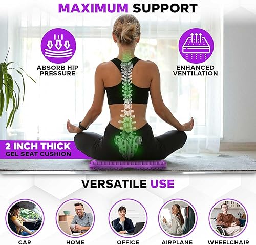 Miniatura 4 de GRÄVEND - Cojín de gel extra grande para alivio de presión de asiento largo, cojín de silla de oficina de 2 pulgadas de grosor, conductor de asiento