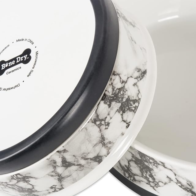 Foto 4 de 8 de Bone Dry Pet Bowl Collection - Juego de cerámica, Grande, mármol, 2 Unidades, Color Blanco