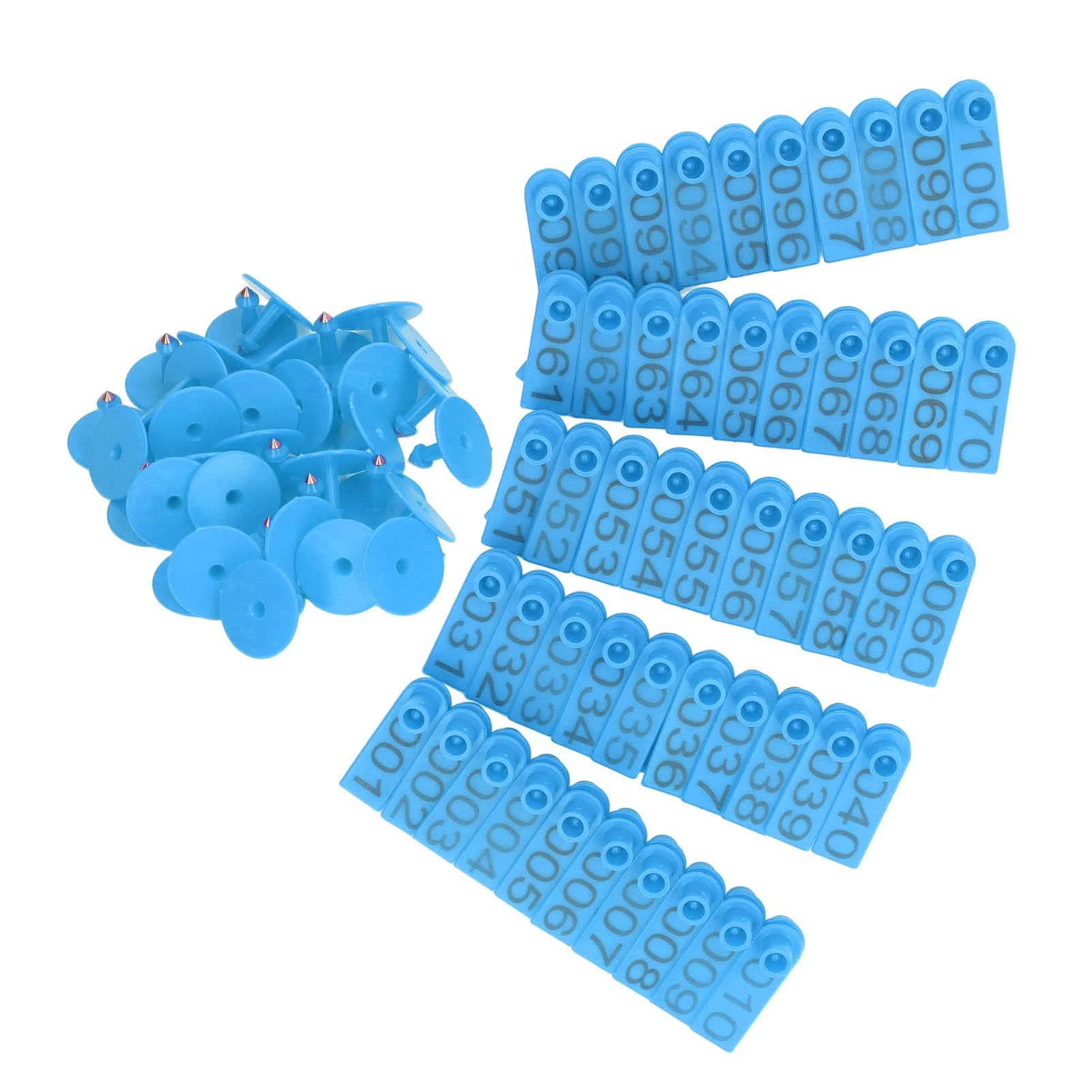 Numbered Goat Ear Tags, 100PCS 001-100 Number Plastic Livestock Ear Tags with 100PCS Ear Tag Pins Farm Animal Identification Ear Tag for Cow Cattle (Blue)