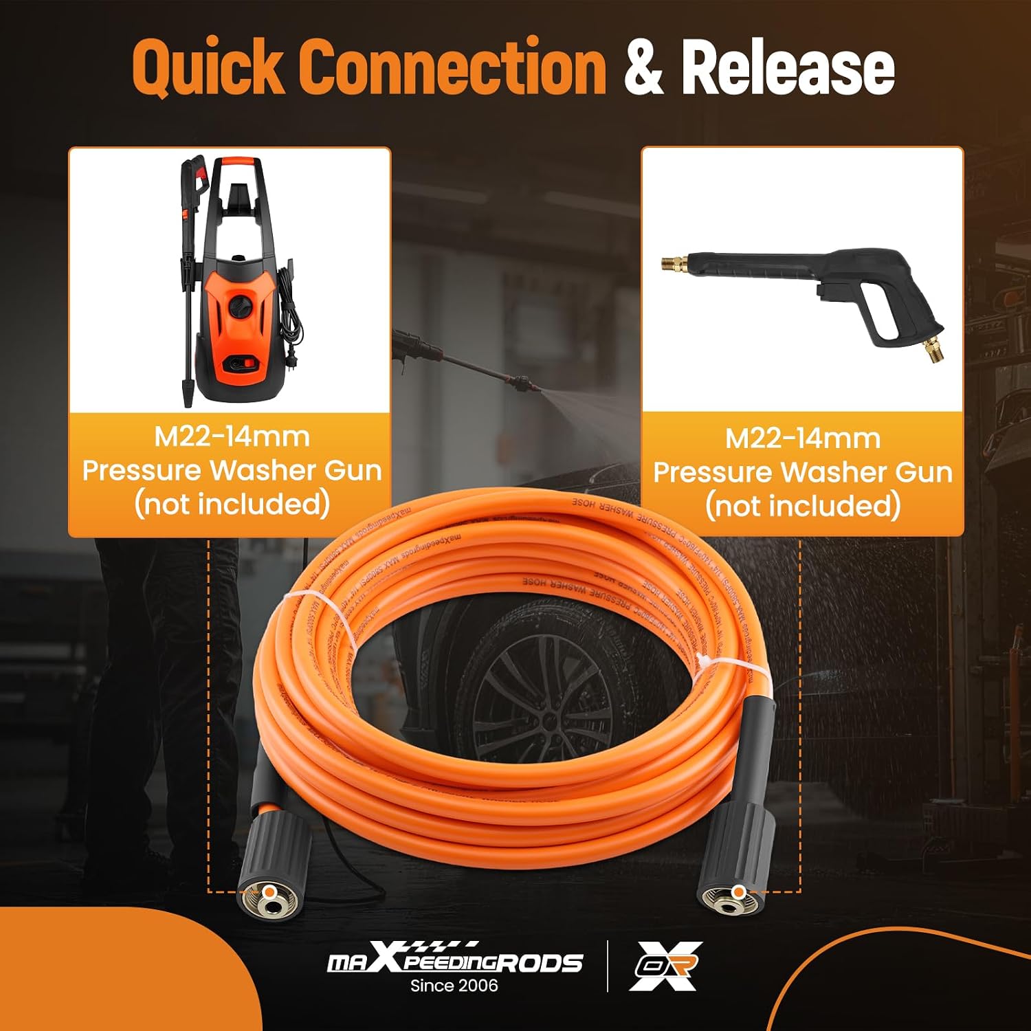 maXpeedingrods Pressure Washer Hose 30FT x 1/4", 5800PSI Kink Resistant Power Washer Hose, PVC Universal Electric Flexible Pressure Washer Hose, Compatible with M22 Fittings, Orange