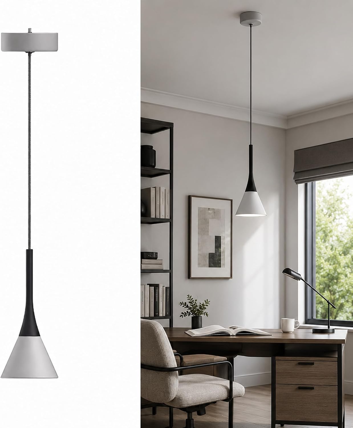 LEDMyplace LED Cone Pendant Light Fixtures, Dimmable, 7W, Sand White, 3000K Warm White, 340 LM, Decorative Hanging Pendant for Bedroom, Living Room, Hallway, Farmhouse, E26 Base, (Bulb Not Included)
