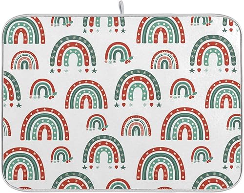 Christmas Rainbow Dish Mat Washnable Absorbent Kitchen Counter Drying Mat Dishwasher Drying Matt Tapete Para Cocina 16'' x 18''