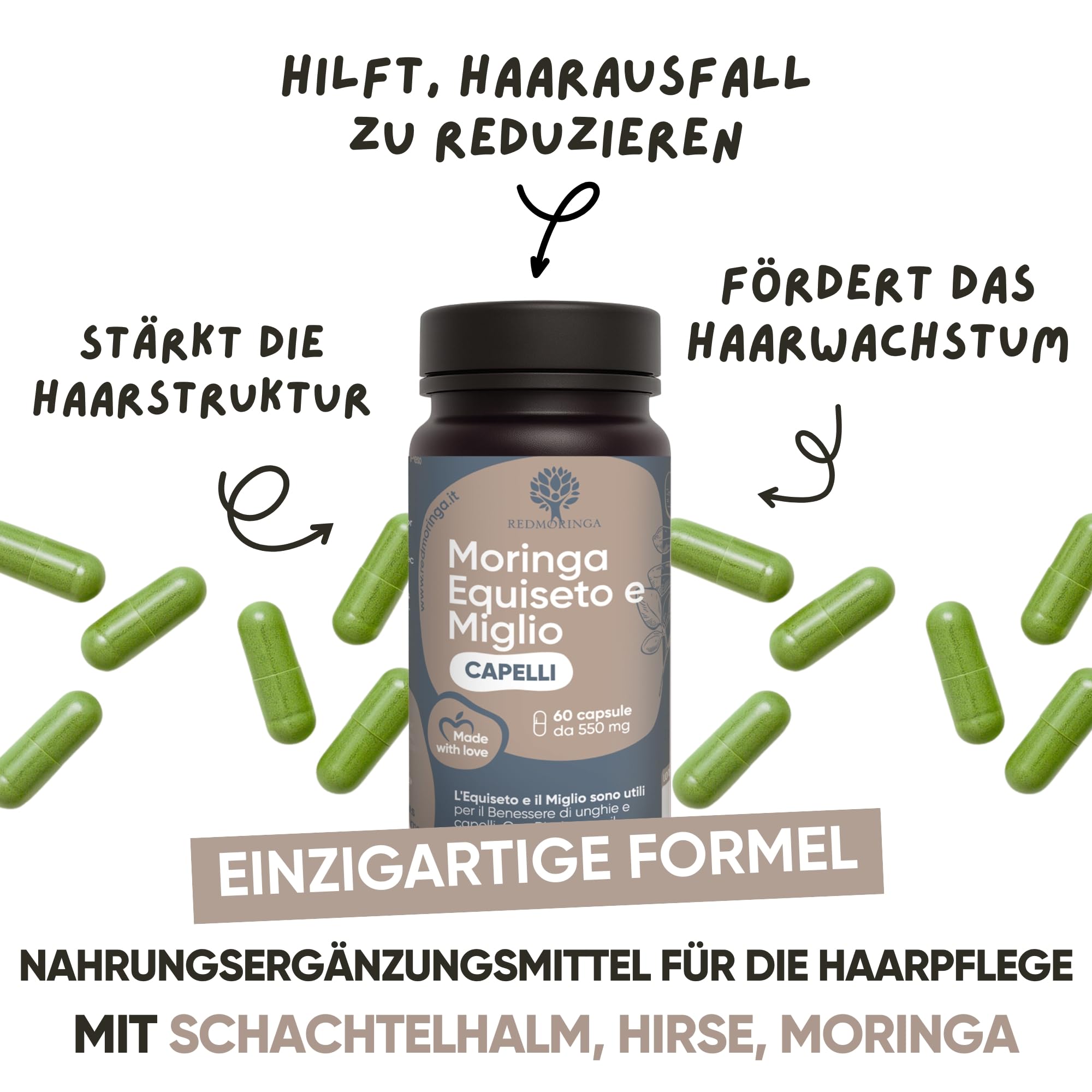 Haarwachstum Biotin Komplex 8 in 1 mit Zink, Selen, Kupfer, Schachtelhalm, Hirse, L Cystein & Bio Moringa – Gegen Haarausfall und für Schnelles Haarwachstum und gegen Haarausfall