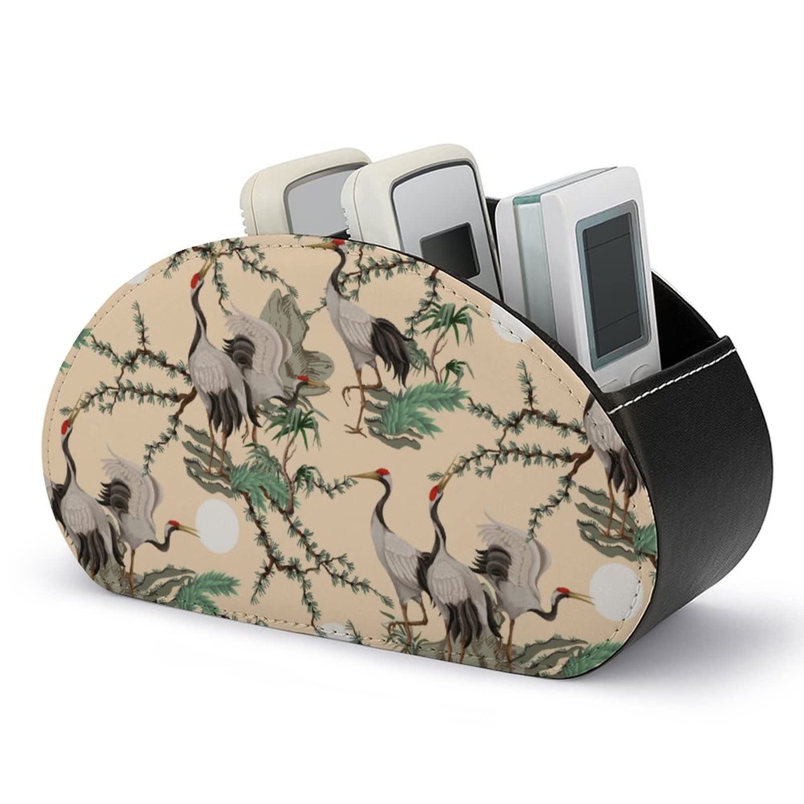 Red-crowned Crane White Bird Remote Control Holder Storage 5 Compartment Desktop Organizer