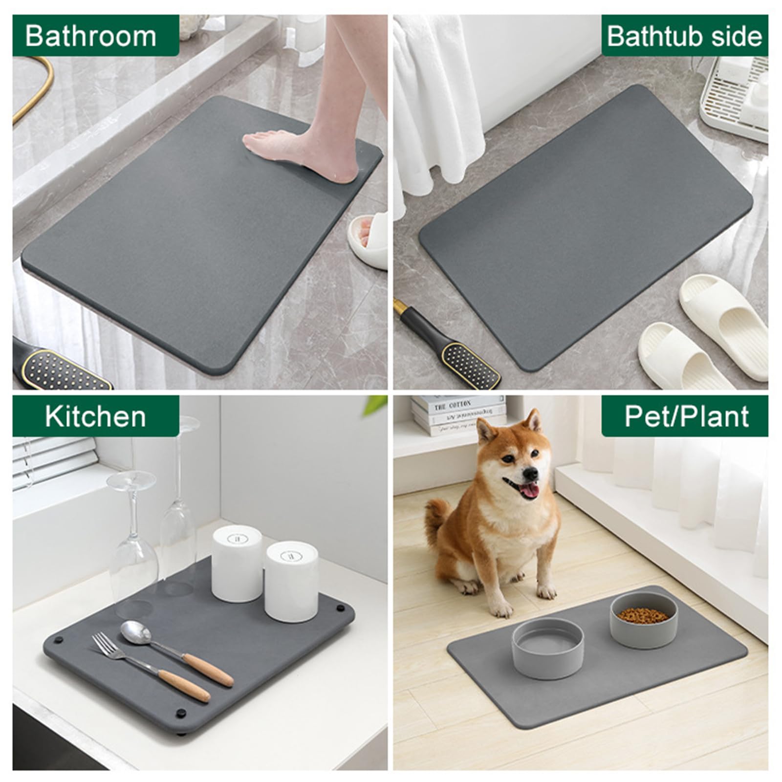 Generisch Tapis de bain en silice antidérapant à absorption rapide pour salle de bain et cuisine, séchage rapide