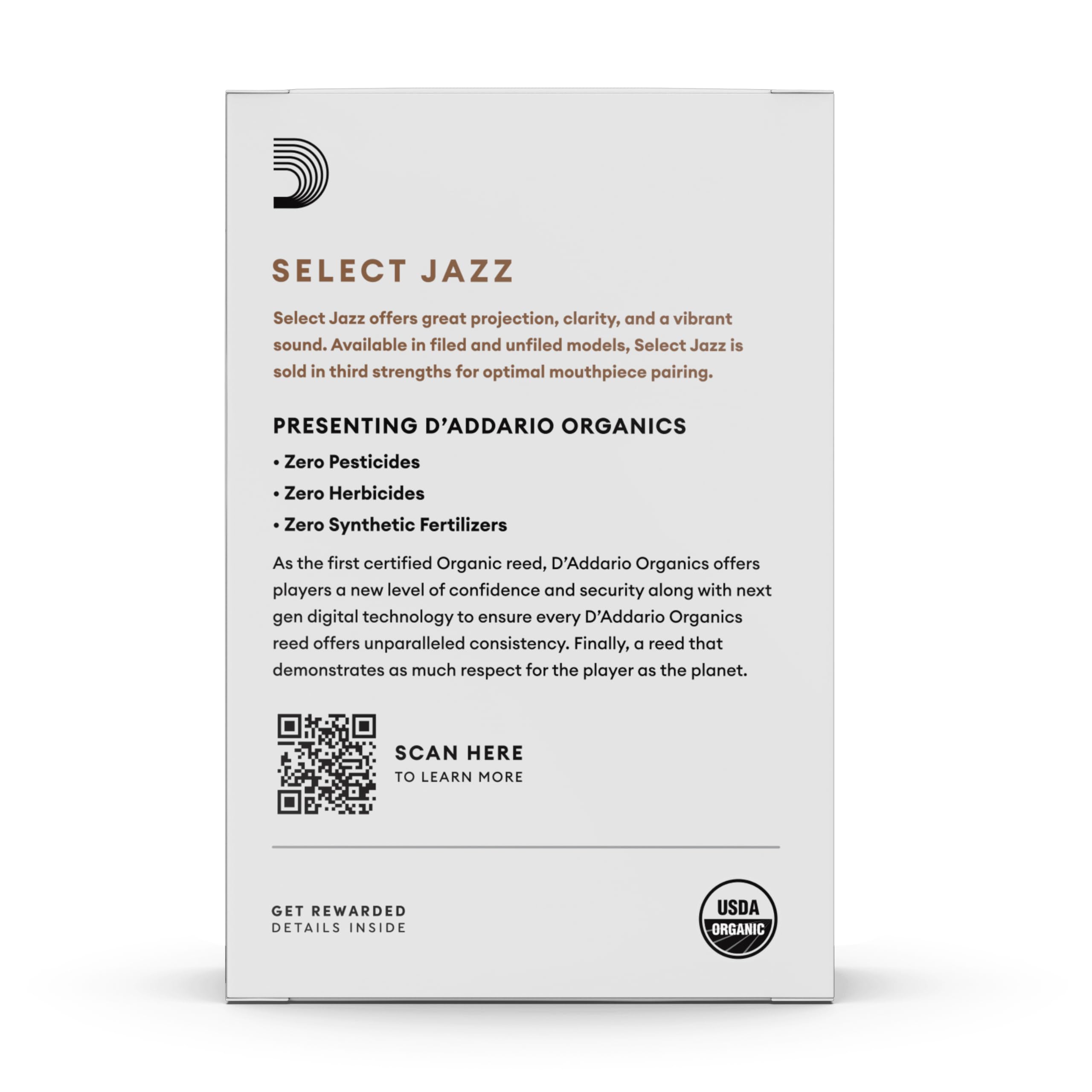 D'Addario Organisch Select Jazz Unfiled Soprano Saxophon-Stimmzungen - Saxophonrohre - 3 Weich, 10 Packung