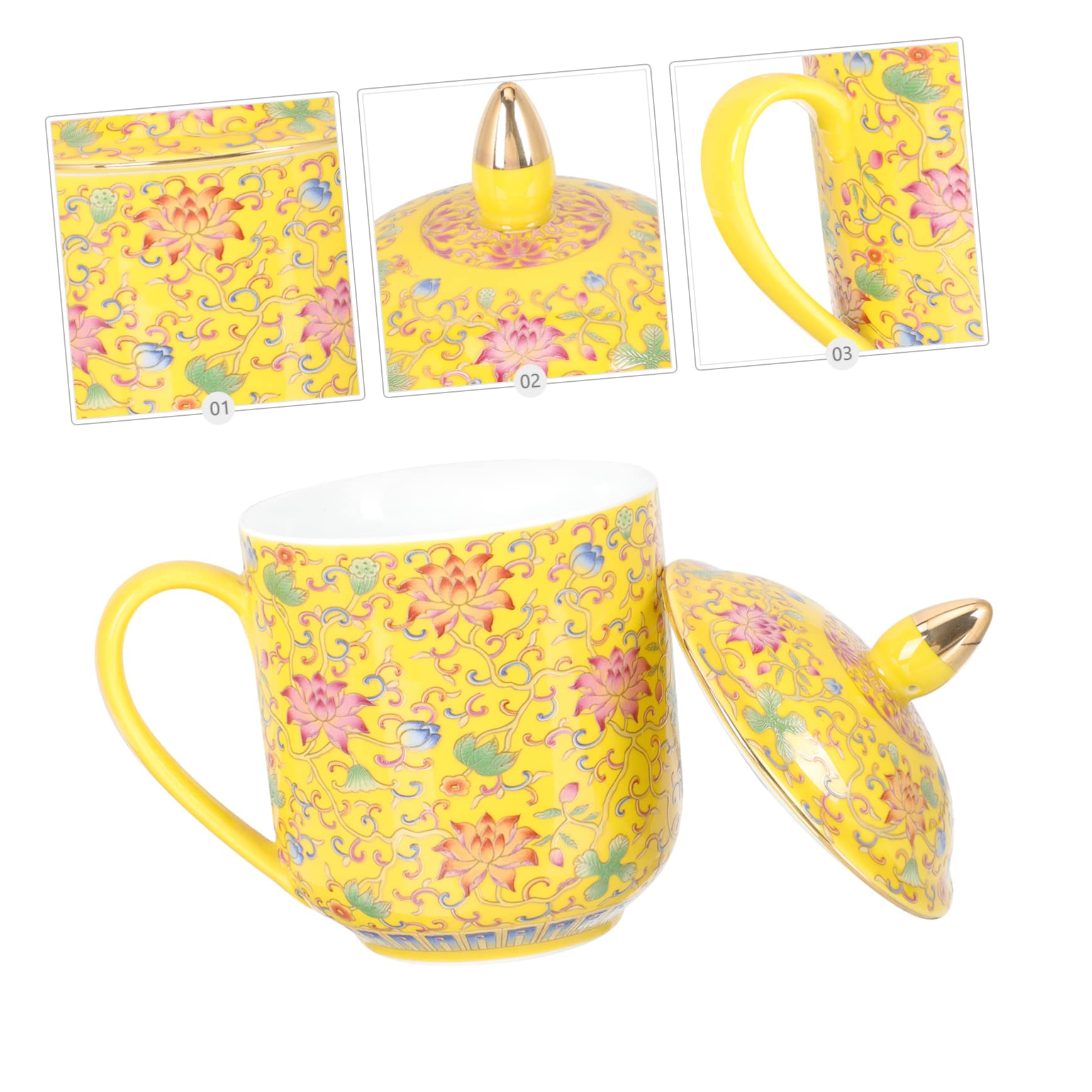 DECHOUS Teebecher mit Teesieb und Deckel aus Gelber Keramik Japanischer Tee Ei Becher im Klassischen Retro Stil Geeignet für Büro und Restaurant zum Aufbrühen von Losem Tee
