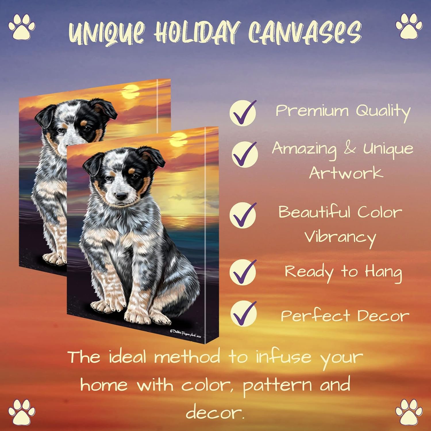 Doggie of the Day Sunset with Australian Cattle Dogs Canvas Wall Art - Premium Quality Ready to Hang Room Decor - Flat Rolled 11" x 14"