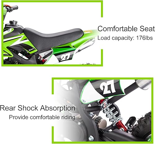 Miniatura 6 de Motocicleta de motocross de 49 cc para niños, 2 tiempos, motocicleta todoterreno a gasolina, para niños de 8 a 14 años, color verde, regalos de