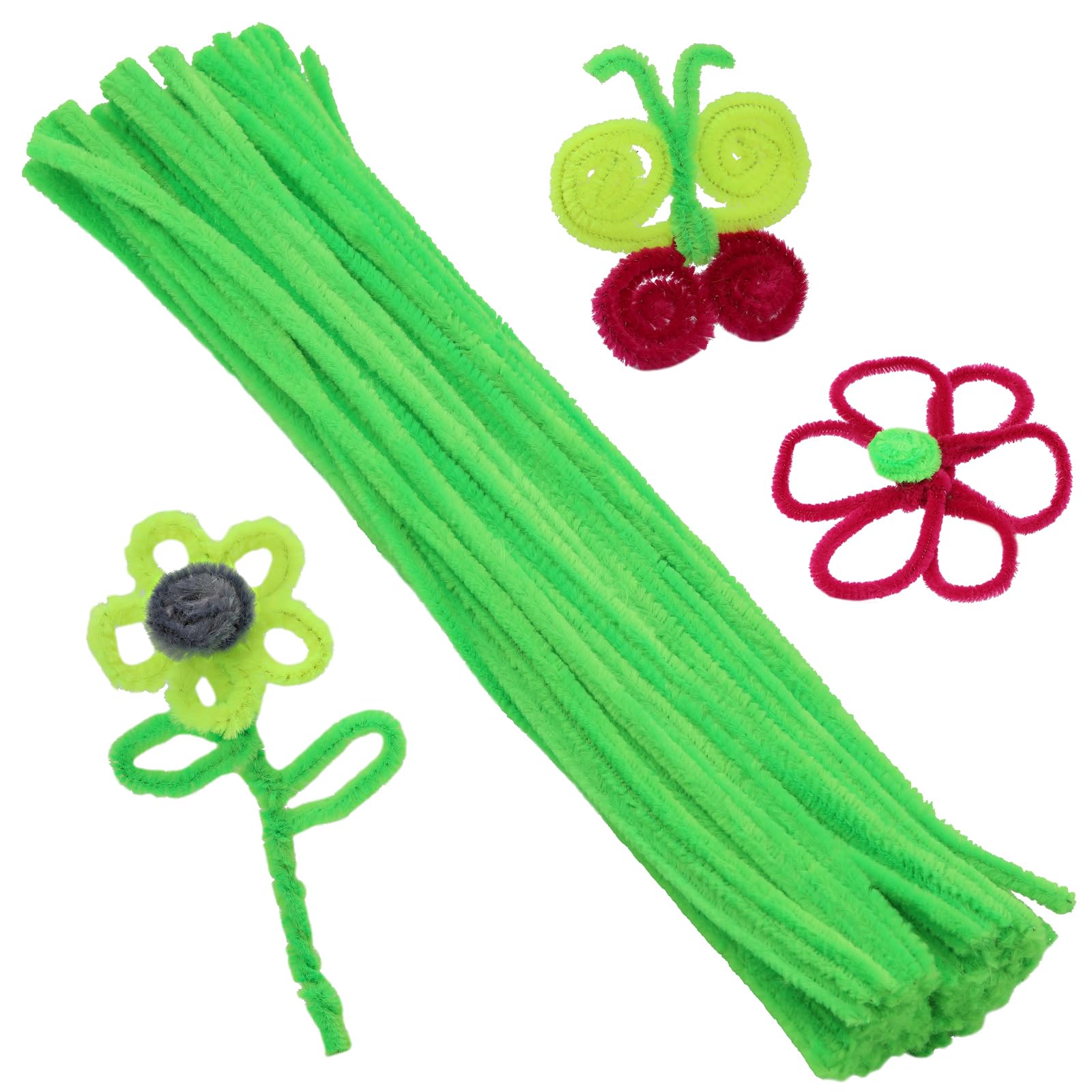 100 PCS Pipe Cleaner Craft Light Green Pipe Cleaners Bulk, Chenille Stem
