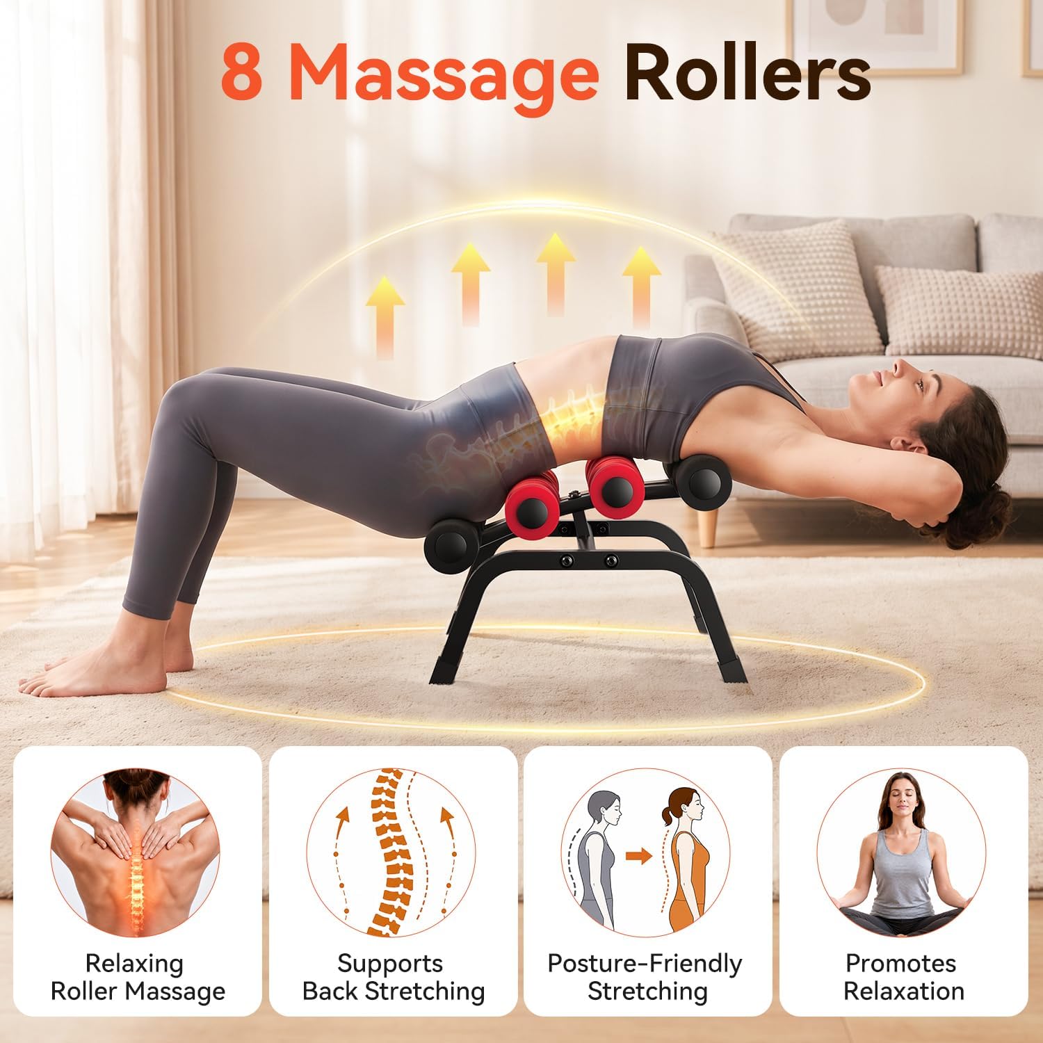 Mini Inversion Table, Spinal Decompression Table with Rollers, Back Stretching Table for Home Gym, 297 LBS Capacity & Easy to Store Back Stretcher Table thumbnail