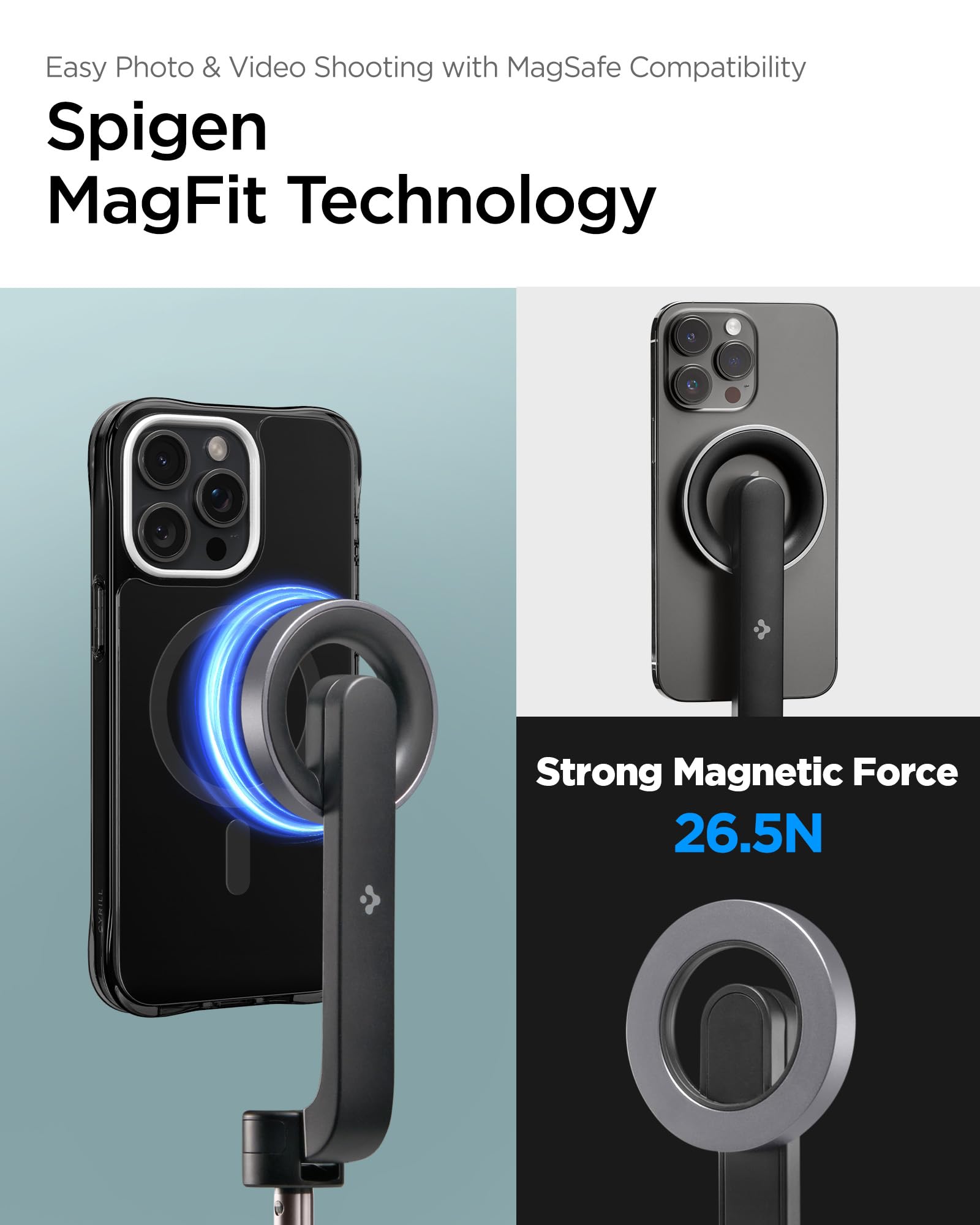 Spigen Treppiede Smartphone Bastone Selfie Compatibile con MagSafe Wondersnap MagFit S570W, Selfie Stick Bluetooth con Telecomando per iPhone, Galaxy, Pixel, Xiaomi, GoPro etc - Nero