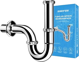 SURFOU Siphon Waschbecken Ablaufgarnitur G 1 1/4“, Abfluss Rohr Syphon Badezimmer Edelstahl Sifon Bad Set, Waschtisch Abflussrohr Röhrensiphon, Abflussgarnitur Waschbeckenabfluss Waschbeckenablauf