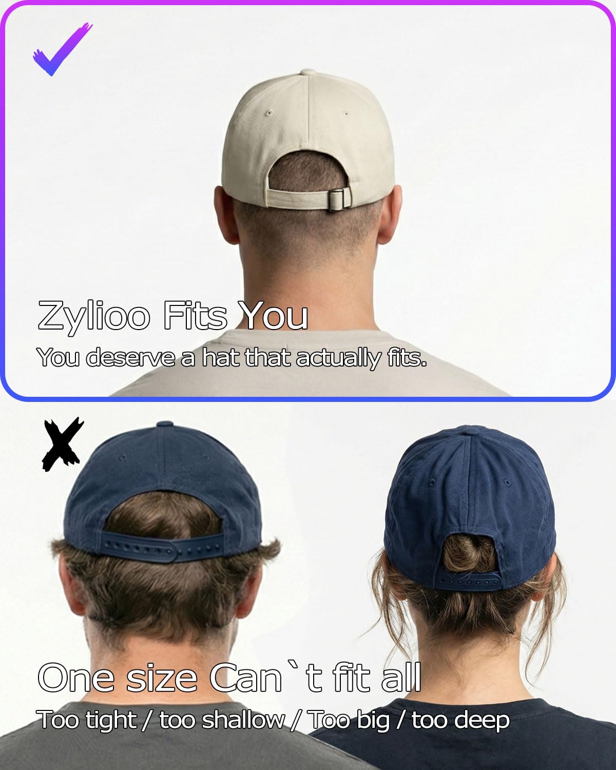 Zylioo Gorras de béisbol XXL de corona alta para cabezas más grandes, gorra de béisbol estructurada, sombreros de protección solar para deportes casuales al aire libre — view 4