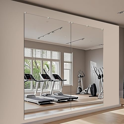 Miniatura 7 de Espejo de gimnasio en casa, azulejos cuadrados de 12 x 12 x 8 piezas, espejo de pared de vidrio HD, espejo de gimnasio sin marco, azulejos