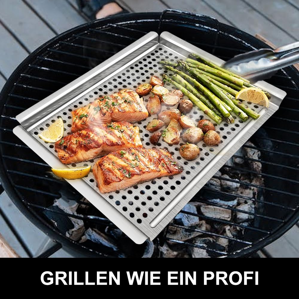 Kosz do grillowania warzyw, duża patelnia BBQ, nieprzywierający ruszt perforowany z dnem i uchwytami, akcesoria do grillowania