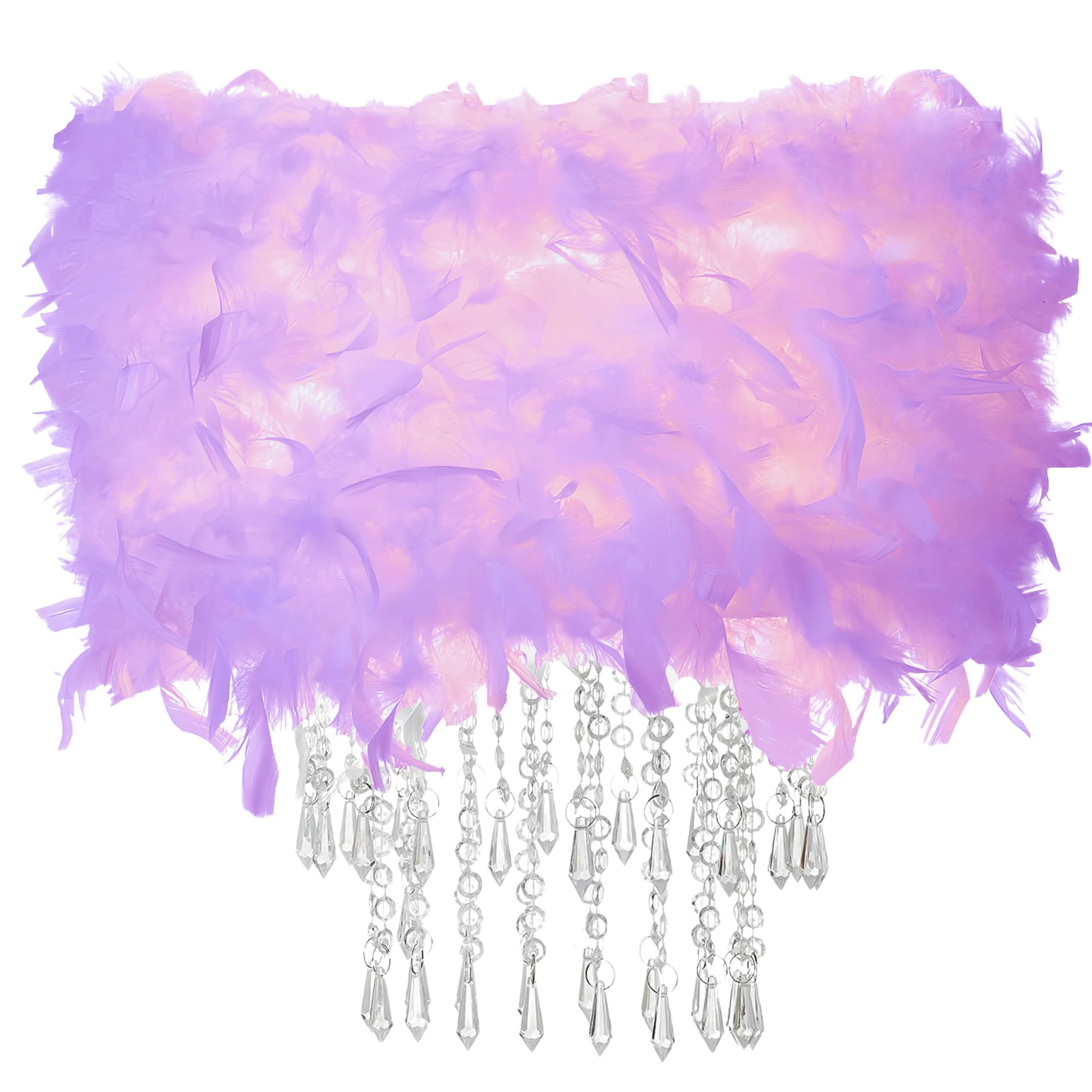 Feather Light Shade with Acrylic Beads Droplets, Fluffy Lamp Shade for Ceiling Pendant, Table, Floor & Wall Lighting, Girl Bedroom Decor, ID 30cm, OD 40cm, Purple