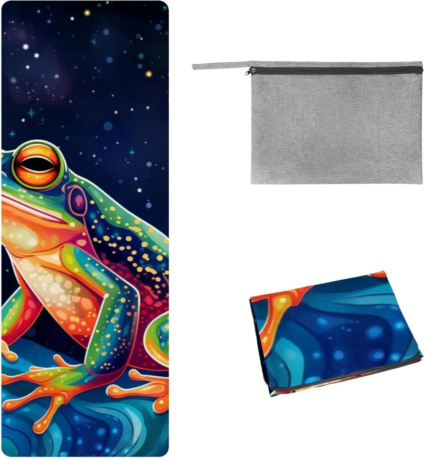 Yoga Towel, Galaxy Frog Pattern Non Slip Sweat Absorbent Hot Yoga Mat Towel for Hot Yoga, Pilates and Fitness - 72.8" x 26.8"