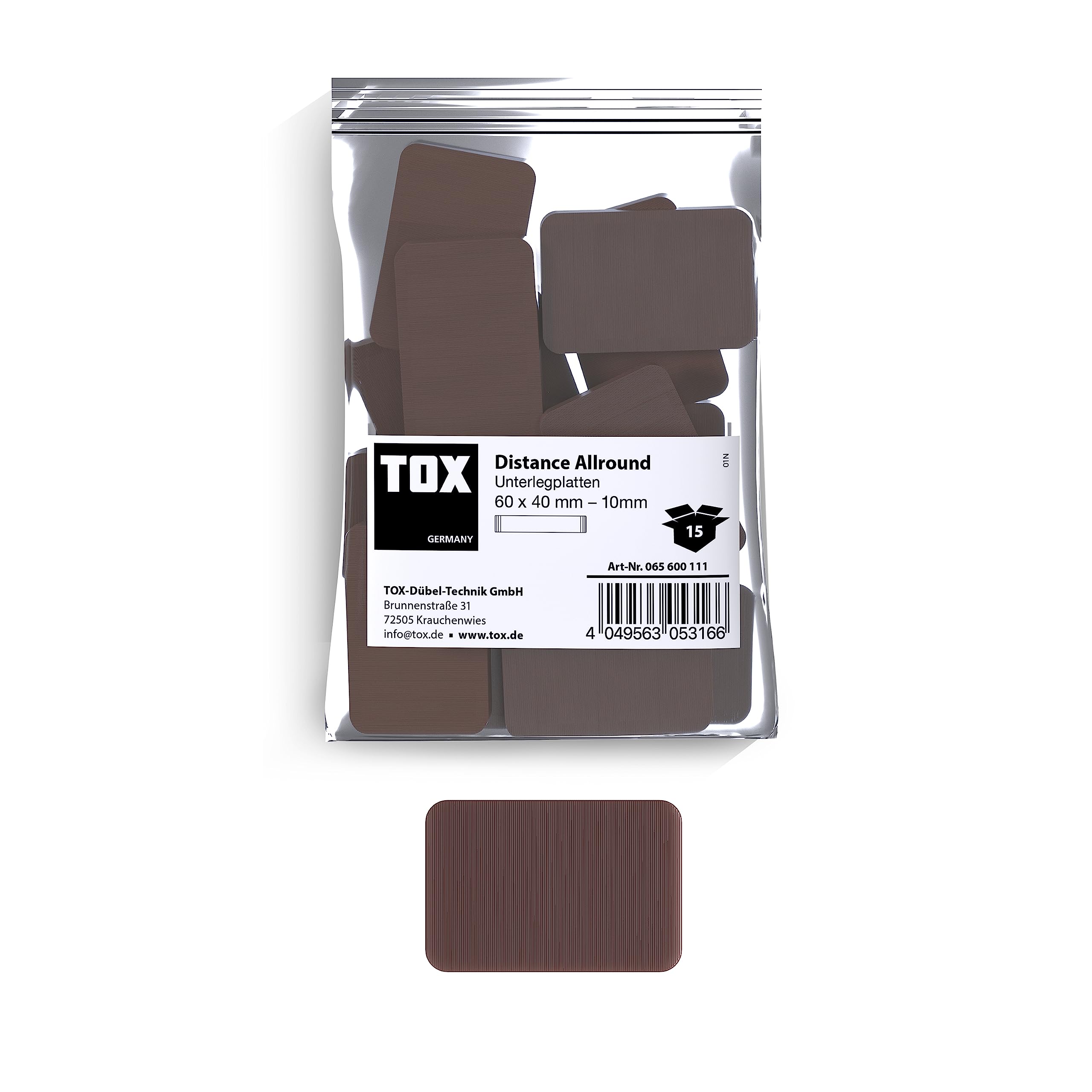 TOX Distance Allround Plaques de compensation, plaques de compensation en plastique, charge admissible jusqu'à 5 tonnes, polypropylène, 60 x 40 x 10 mm, 1 sac, 15 pièces, 065600111