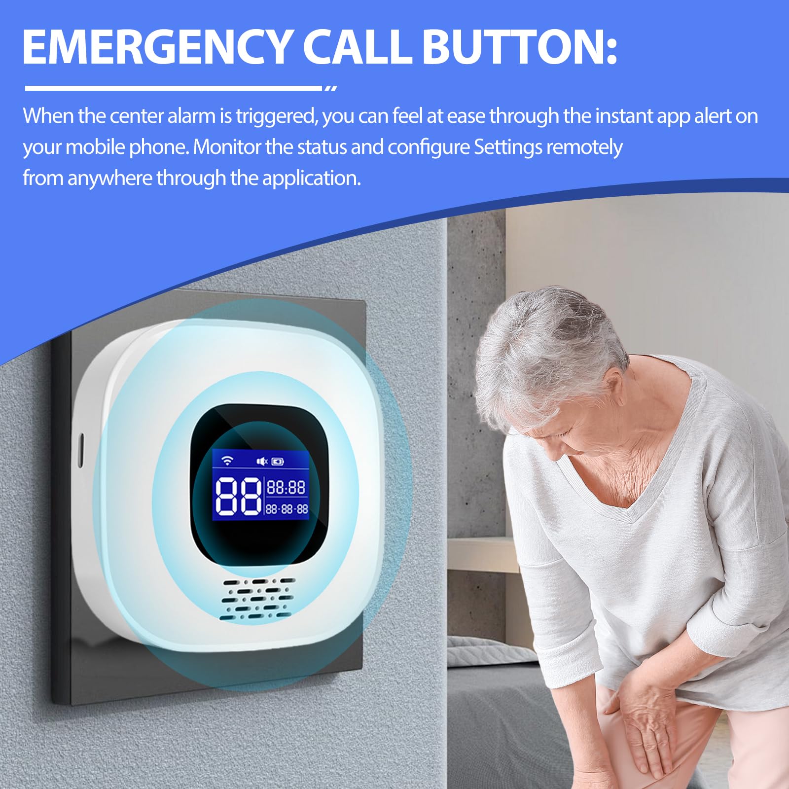 Pulsante di emergenza per anziani, WiFi Tuya Smart Senior, pulsante di emergenza per anziani, sistema di allarme di emergenza WiFi, braccialetto SOS per pazienti e disabili (1 ricevitore+