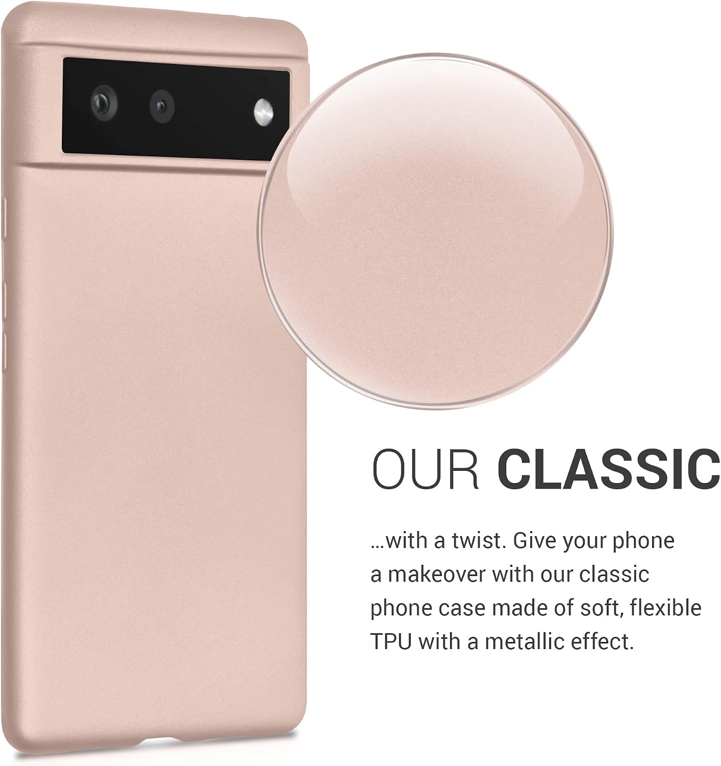 kwmobile Case for Google Pixel 6 Case - Soft Slim Metallic TPU Silicone Cover - Metallic Rose Gold - Image 4