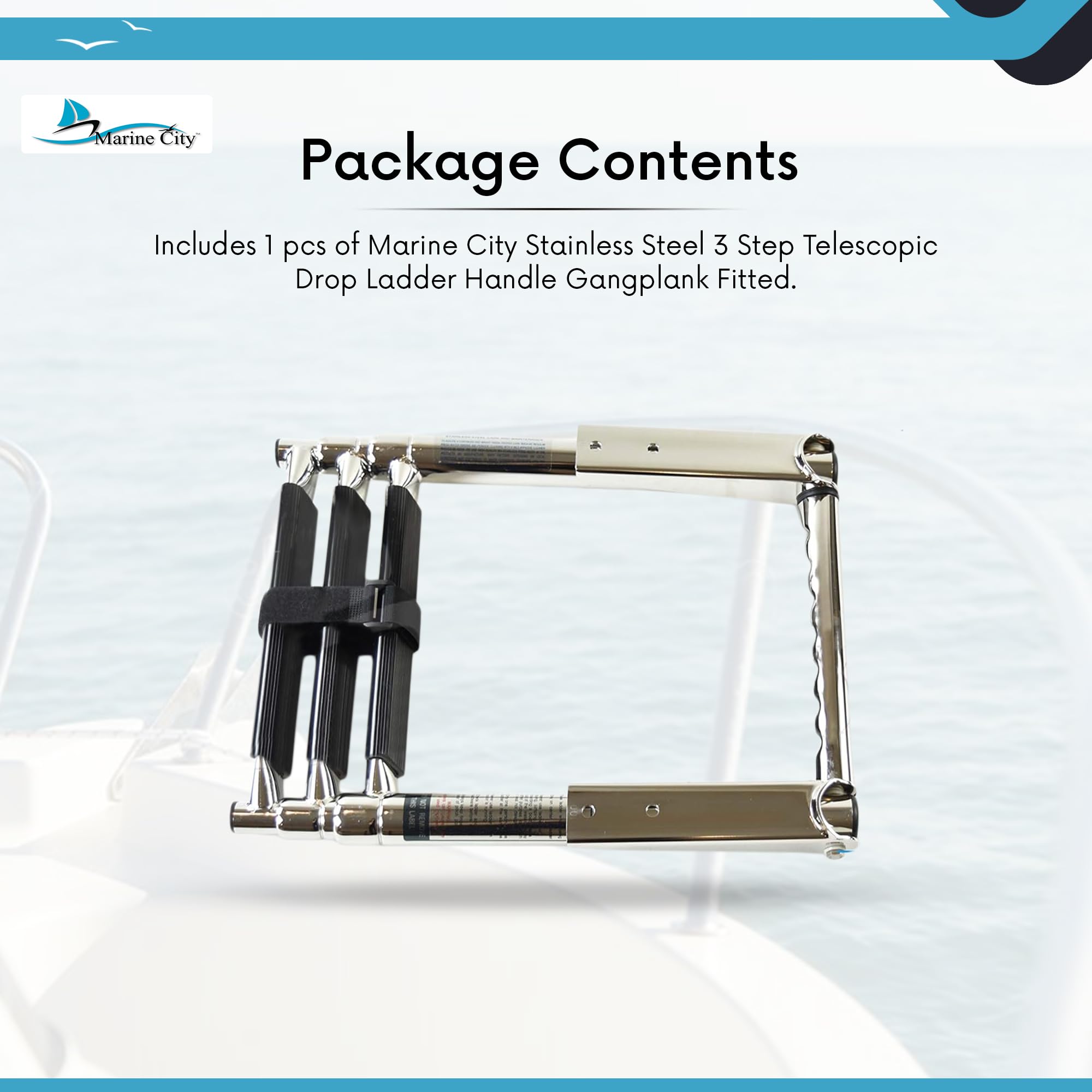 Echelle Bateau Marine City Stainless Steel 304 3-Step Telescopic Drop ...