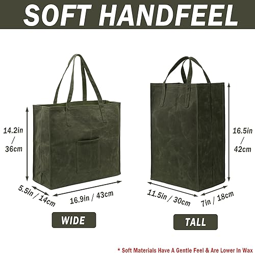 Miniatura 2 de Kaaltisy Bolsa de lona encerada para comestibles, ecológica, reutilizable, plegable, orgánica y vegana, alta y suave al tacto