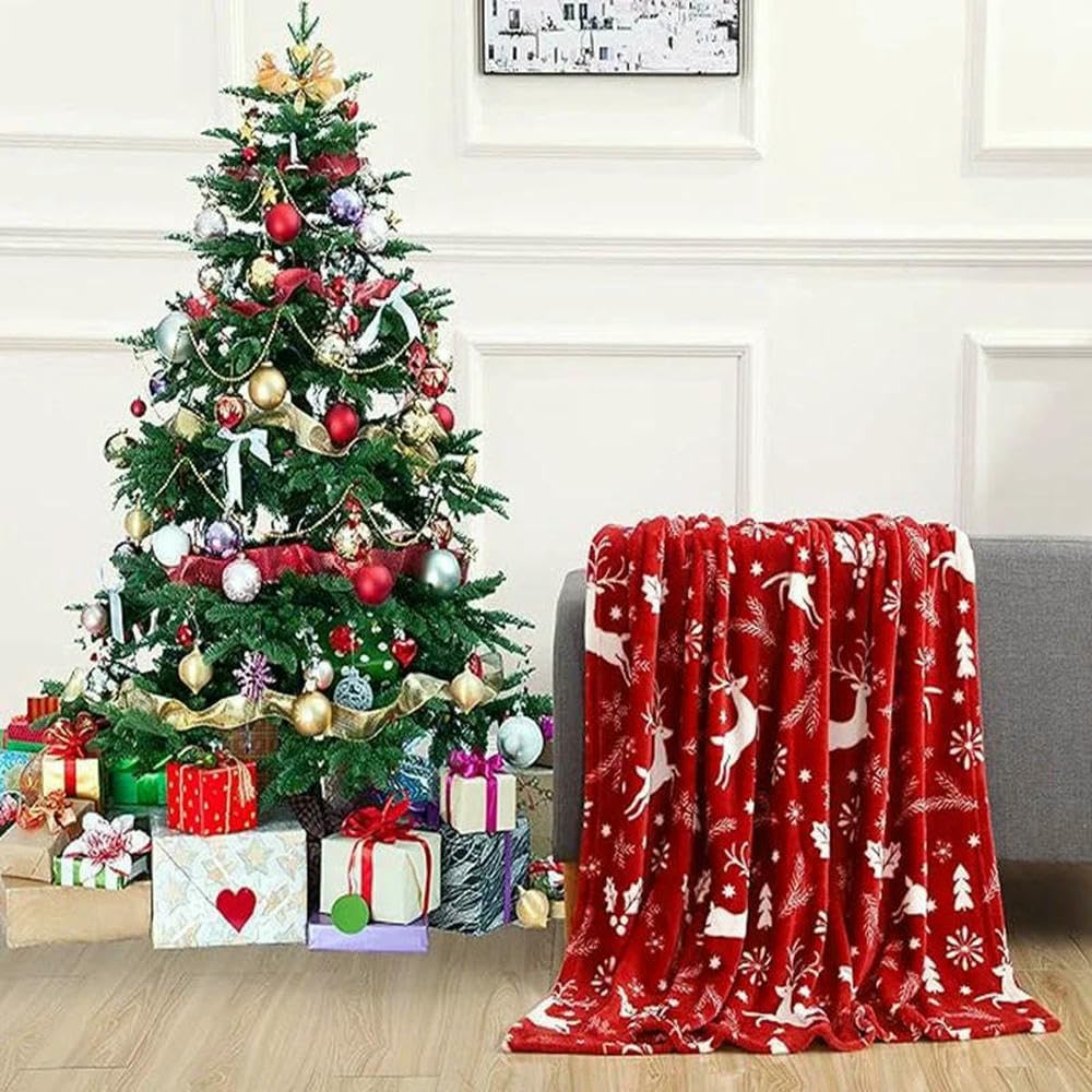 ZBDP - Manta de terciopelo de lujo súper suave con estampado navideño, decoración del hogar, manta cálida y acogedora