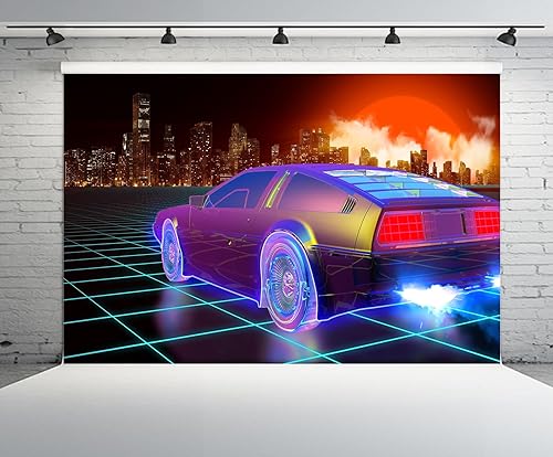 Miniatura 2 de Telón de fondo de auto Cyberpunk de 5 x 3 pies, diseño retro futurista de Ciudad Cibernética Cibernética Rascacielos Luna Roja Punk, Fondo de coche