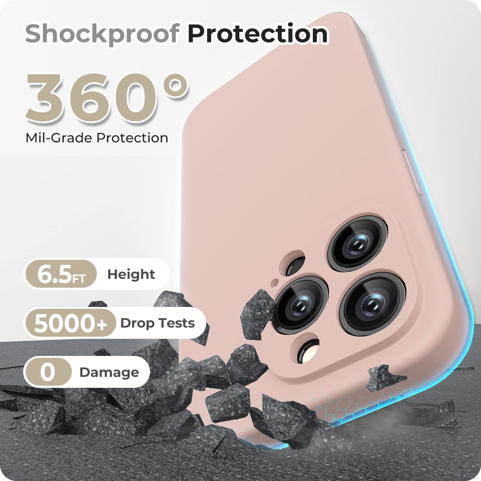GOODVISH 3 in 1 Cover per iPhone 14 Pro Max Silicone per 6,7", con 2 Pezzi Pellicola Protettiva, iPhone 14 Pro Max Custodia per Cellulare Antiurto Resistente 360° Protezione, Rosa Sabbia