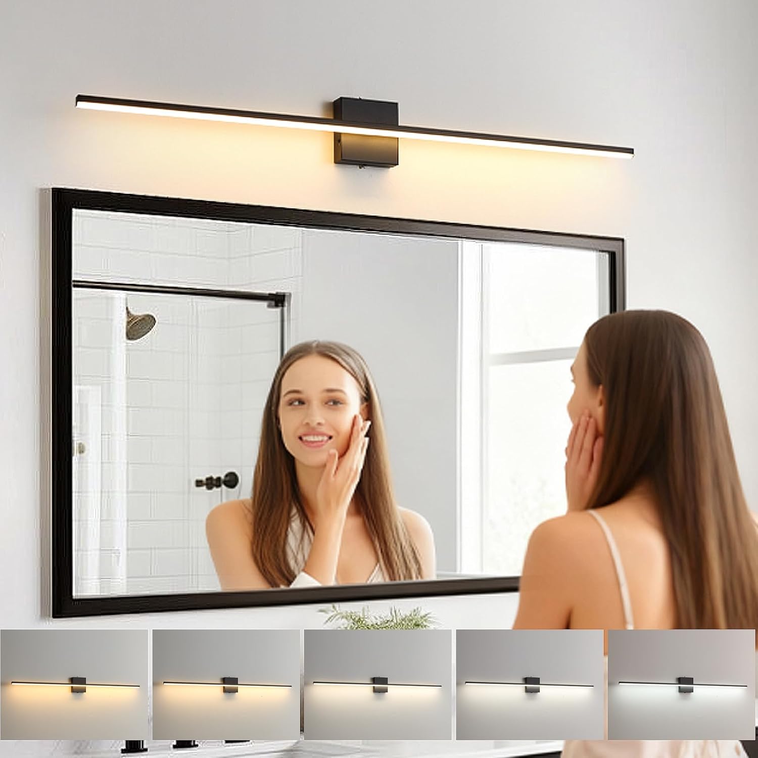 modern bathroom vanity light 40 inch, 23w black bathroom light fixture over mirror, dimmable 5cct led wall sconce lighting for restroom mirro black 40inch