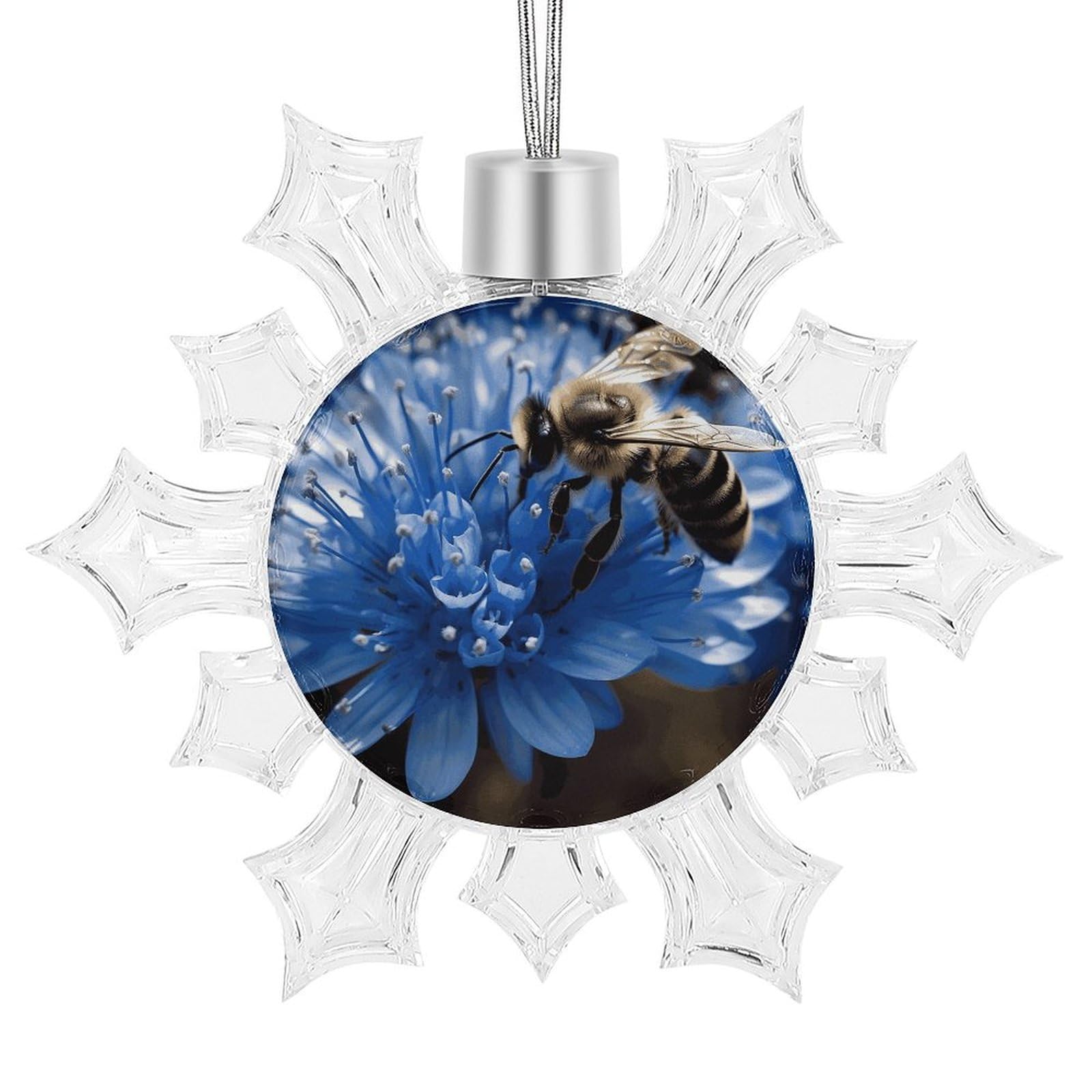 Blue Flower Bee Snowflake Ornaments Cute Snowflake Pendant Exquisite Christmas Tree Ornaments for Christmas Weddings New Year Birthday Holiday Celebration