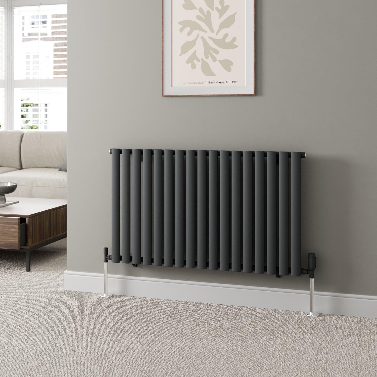 DuraTherm® 600 x 1020mm Anthracite Horizontal Designer Radiator Single Column Oval Tube Modern Central Heating Panel Bathroom Radiators