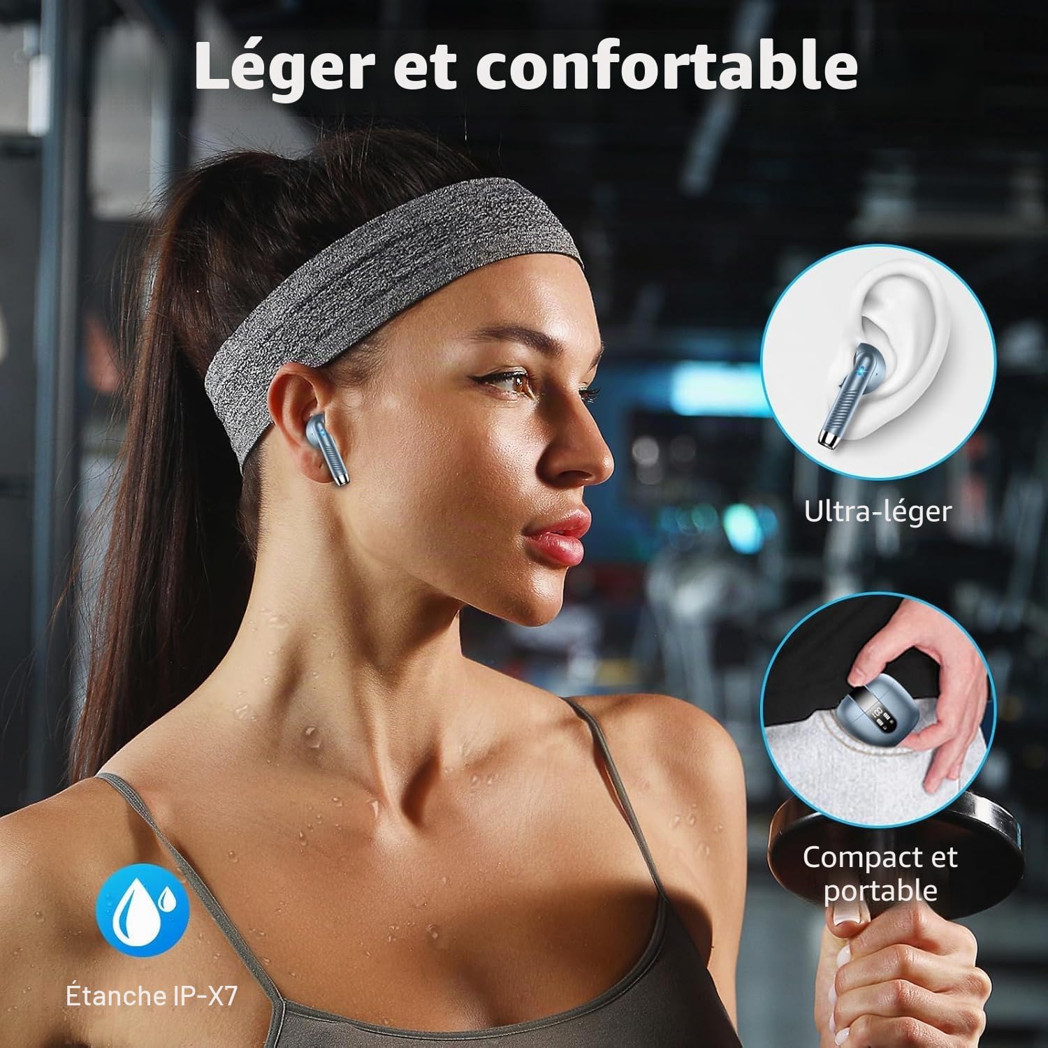 Ecouteurs Bluetooth sans Fil, Écouteurs Bluetooth 5.3 2026 Écouteurs sans Fil avec 4 ENC Réduction de Bruit Mic, IP7 Étanches Oreillette Bluetooth 48H Stéréo USB-C Casque Bluetooth pour Sport/Travail