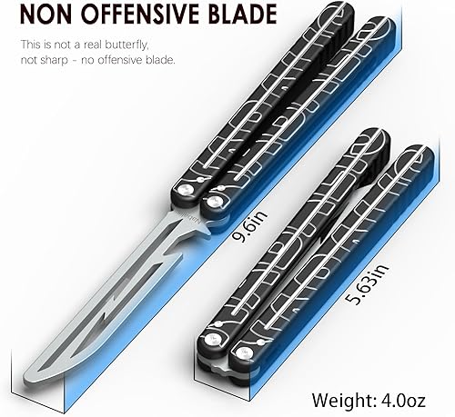 Miniatura 2 de Nabalis Lightning Washer Systerm Butterfly Balisong Trainer, 6061 Aluminio Integral Channel Handle Zen Pines con líneas antideslizantes, sin afilar,