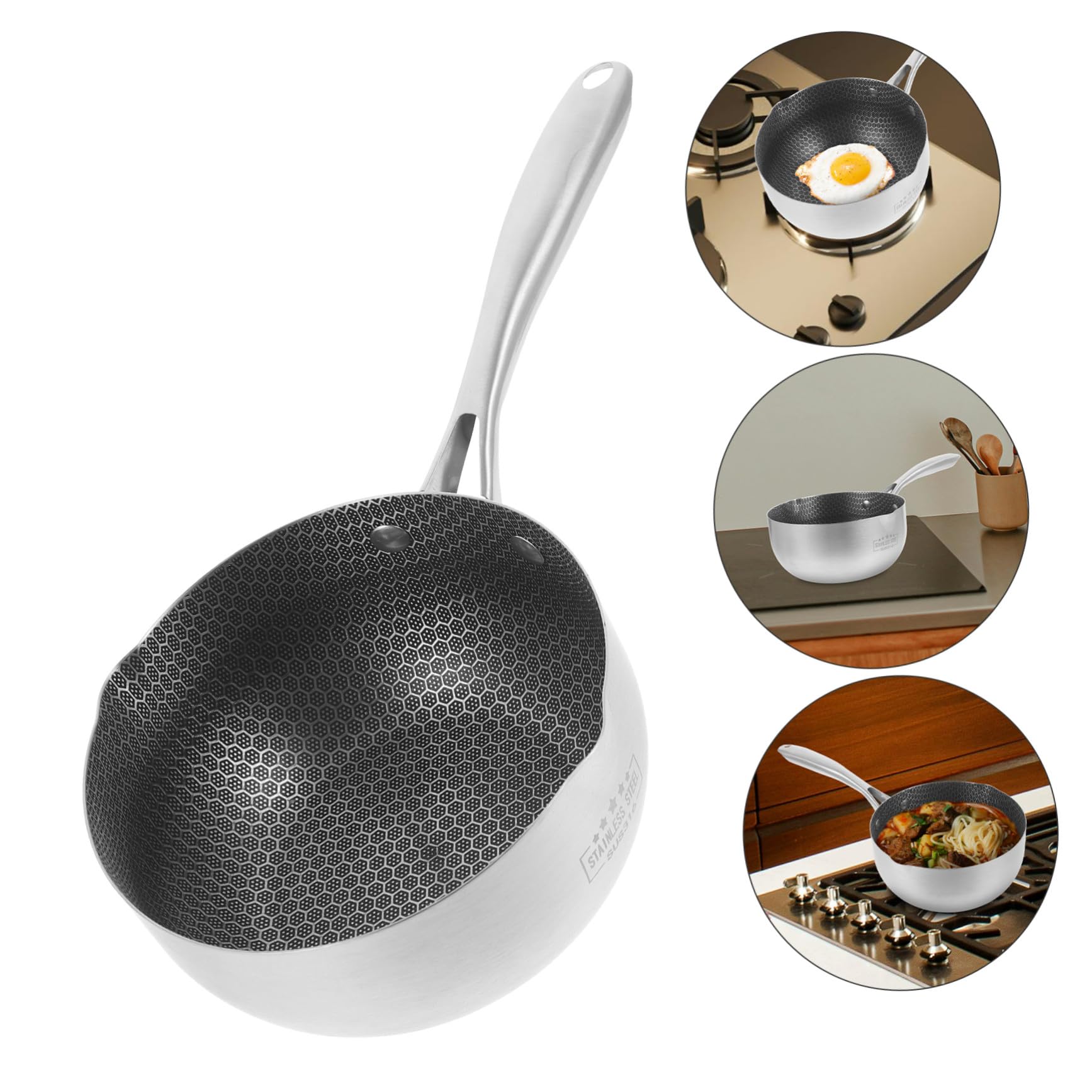 Sartén Antiadherente Pequeña de Acero Inoxidable con Diseño Panal Compatible con Inducción para Huevos Fritos y Cocina Diaria Familias Pequeñas