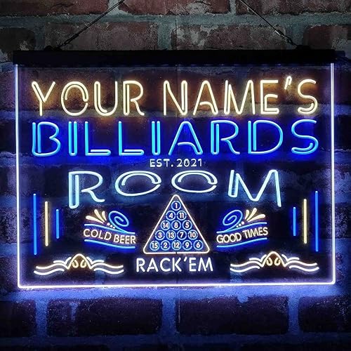 ADVPRO Personalized Billiards Room Tri-Color LED Neon Light Sign, a Unique 3D Engraved Art Decor  Customize Name Date Text Quote Font White & Blue &
