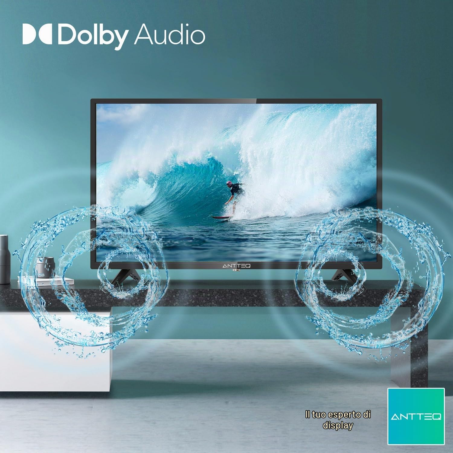 Antteq AB 32D1 TV 32 pollici (Televisori 80 cm), Dolby Audio, Triplo Tuner DVB-C/T2/S2, CI+, HDMI, USB, uscita audio digitale, modalità Hotel inclusa