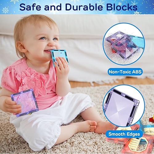 Miniatura 4 de TOY Life Azulejos magnéticos para niños de 3 a 5 años, 46 piezas de bloques magnéticos para niños de 3 a 5 años, juguetes de construcción