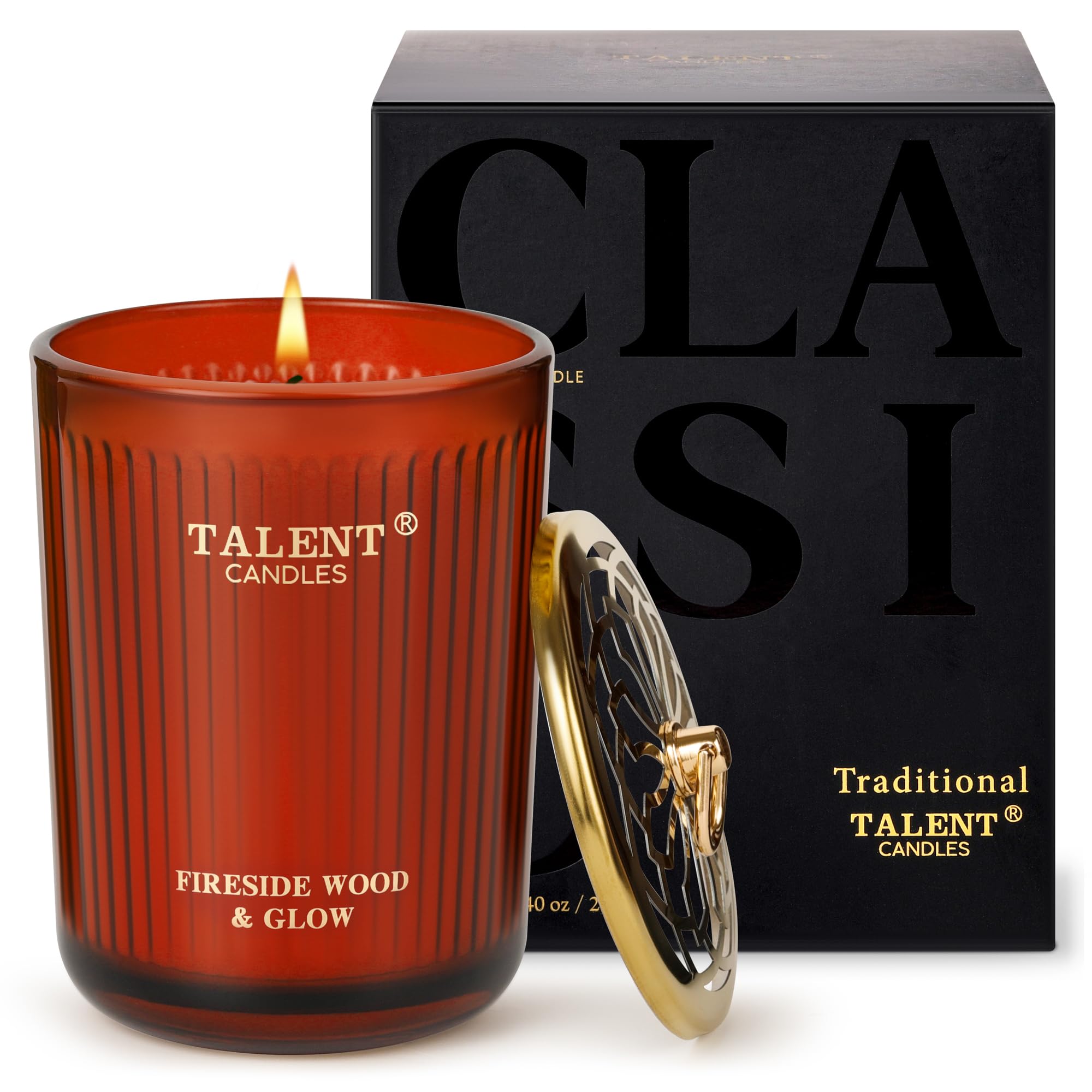 TALENT Velas perfumadas, vela de aromaterapia de cera de soja natural, estilo tradicional de 8.4 oz, velas regalos para mujeres y hombres, decoración del hogar, Madera y brillo junto al fuego