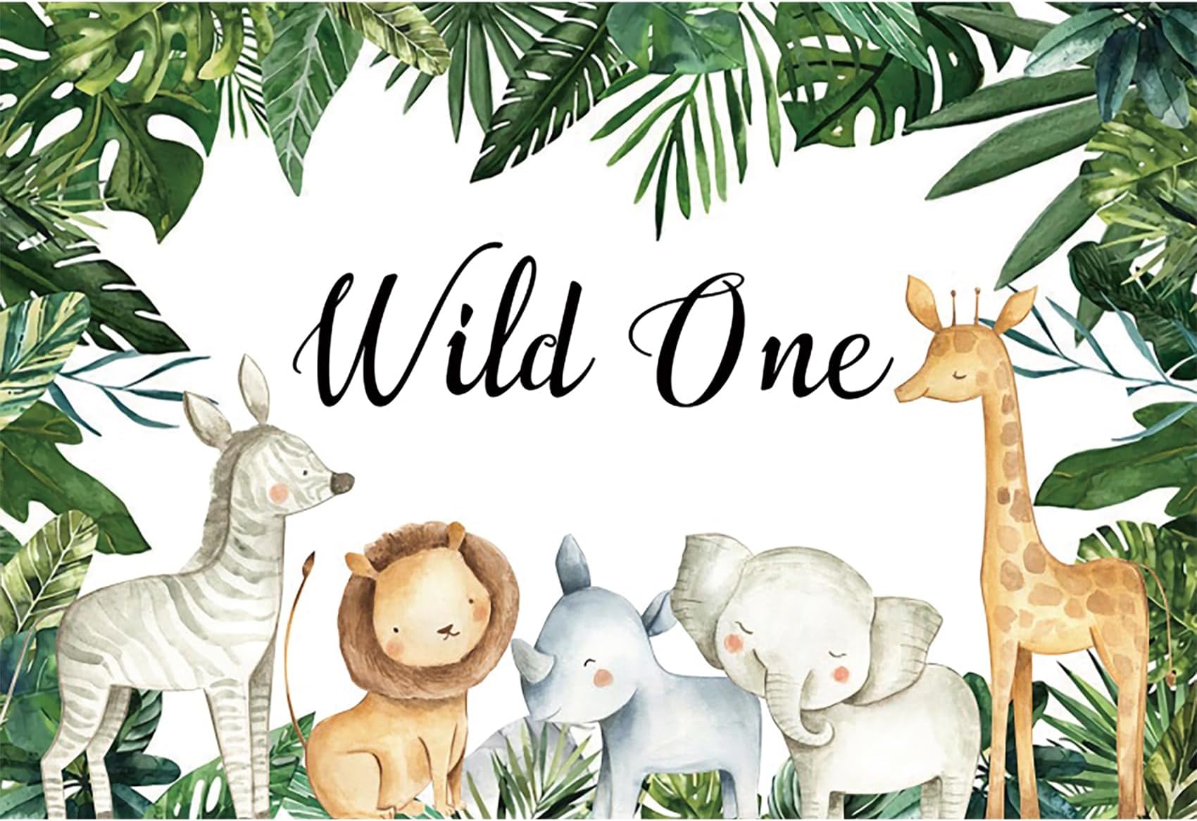 TtincceerWild One Birthday Backdrop 20x10ft Green Palm Leaves Jungle Animal Kid 1st Birthday Photography Background Safari Lion Giraffe Elephant Baby Shower Decoration Banner Photo Prop