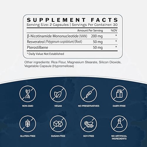 Miniatura 3 de InfiniWell Suplemento NMN - Suplemento alternativo NAD+ con resveratrol y pterostilbeno - Apoya la producción de NAD+ - Apoyo antienvejecimiento