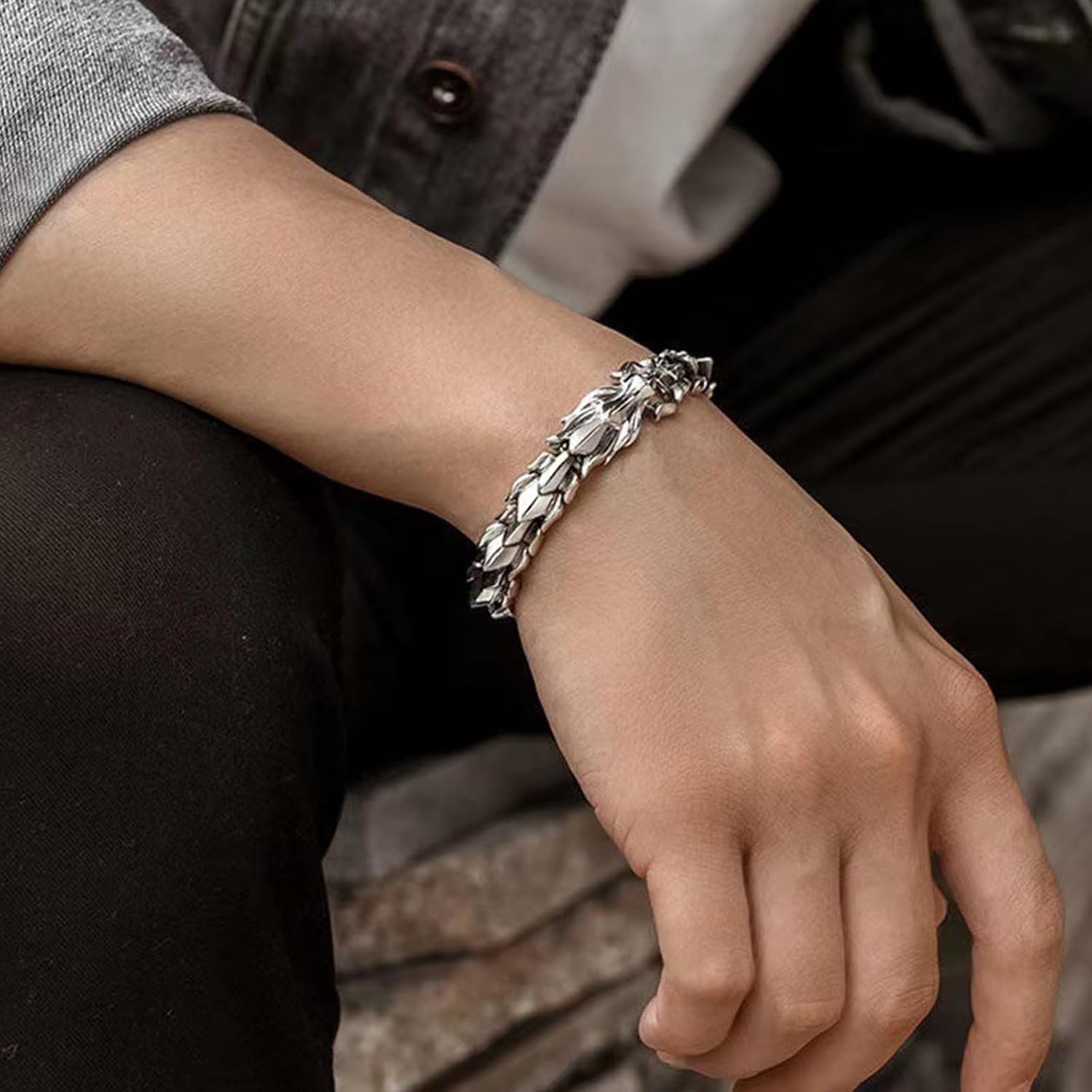 Vintage 925 Stering Silver Dragon Bracelet Fengshui Bracelets, Keel Bracelets for Wealth Luck Happiness Amulet, Release the Pressure Feng Shui Decor for Men and Women
