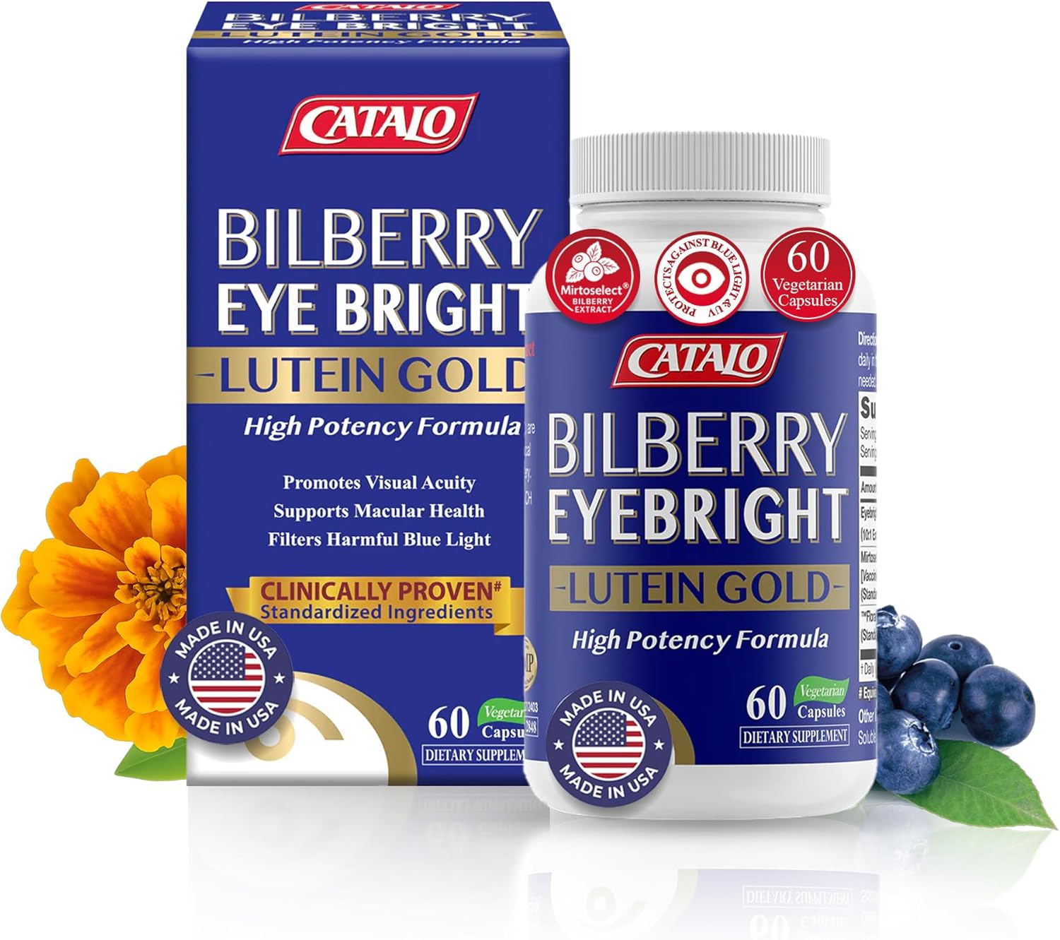 Bilberry Eyebright Extract Gold - for Fatigue & Blurry Vision - Eye Vitamins with Bilberry Lutein and Zeaxanthin Supplements for Eye Clarity -Halal - 60 Capsules