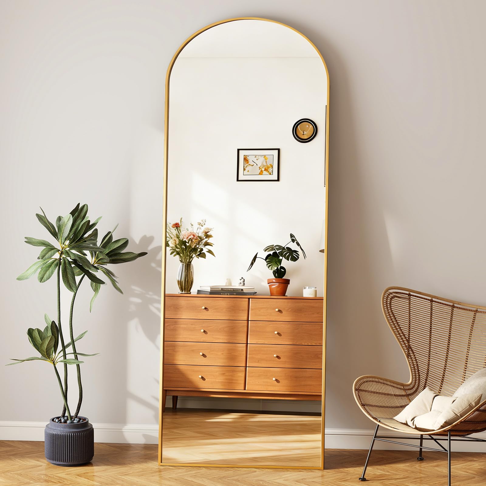 Levede Arched Full Length Mirror 165x60cm, Gold Floor Standing Mirror with Aluminium Frame, Large Full Body Mirrors Freestanding or Wall Mounted for Bedroom Living Room Dressing Room