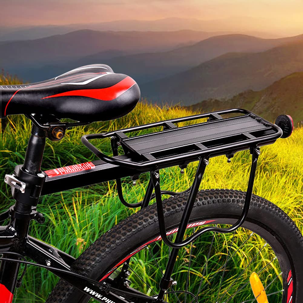 Portapacchi Posteriore per Bicicletta, Alluminio, Mountain Bike, con Riflettore, Carico Massimo 25 kg, Nero