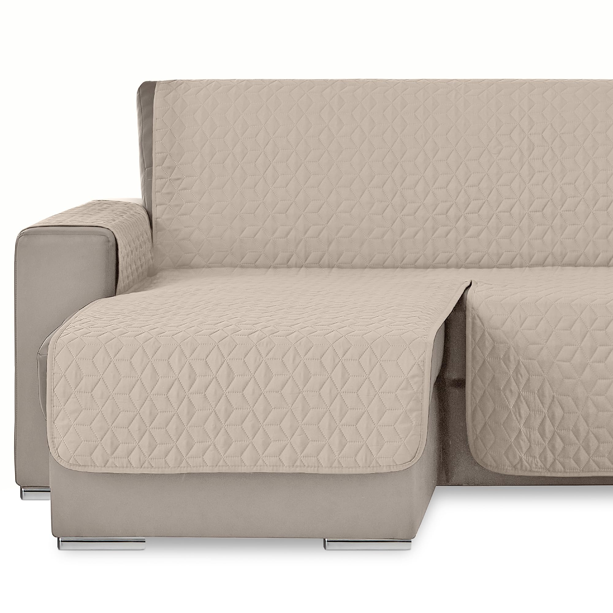 Sofa Chaise Longue Protector Quilted Sofa Cover for Pets Dogs Cats Heavy Duty Paris Checked Beige Left Side Front Viewed 240 cm