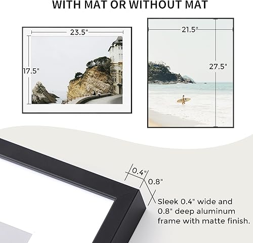 Miniatura 83 de Fun Memories Portarretratos de metal de 16 x 20 pulgadas con paspartú de 11 x 14 pulgadas, acabado de aluminio cepillado, parte delantera de vidrio